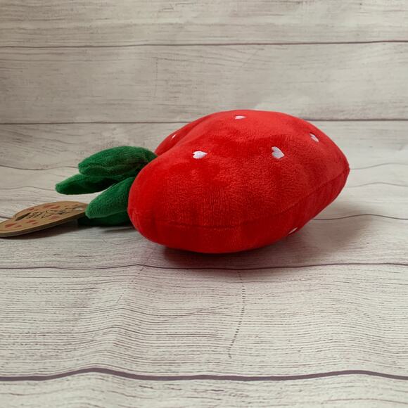 Pally Paws Red Heart Shaped Strawberry Plush Dog Toy with Embroidered Hearts 10" - Picture 5 of 11